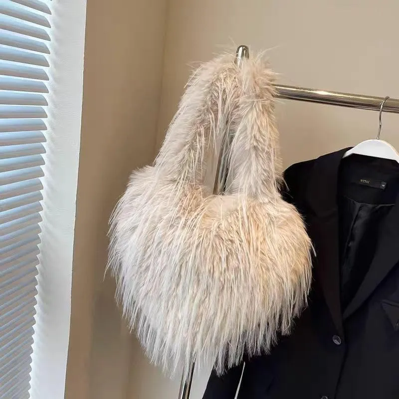 Love Women Faux Fur Shoulder Bag Tassel Bag Travel Shopping Space