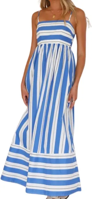 loveimgs Women's Summer Casual Striped Smocked Maxi Dress Spaghetti Strap Cut Out Flowy Swing Long Dresses