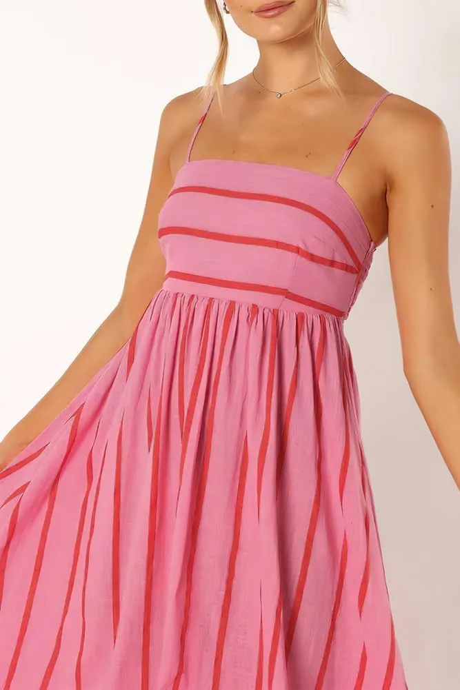 loveimgs Women's Summer Casual Striped Smocked Maxi Dress Spaghetti Strap Cut Out Flowy Swing Long Dresses