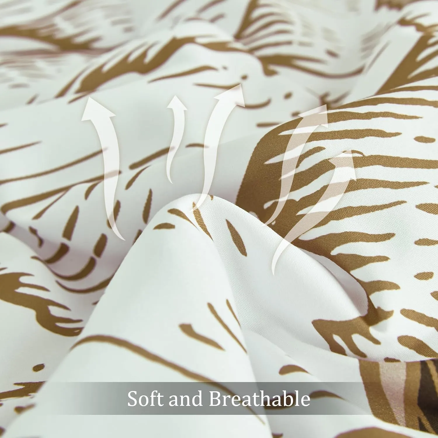 Luxudecor Floral Queen Comforter Set 7 Pieces Bed in a Bag, White Flower Print on Khaki Bedding Set, Soft Reversible Comforter with Sheet Set 90"x90"
