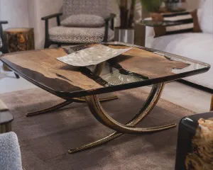 Luxurious Ivory Shaped Epoxy Resin Dining Room Coffee Table