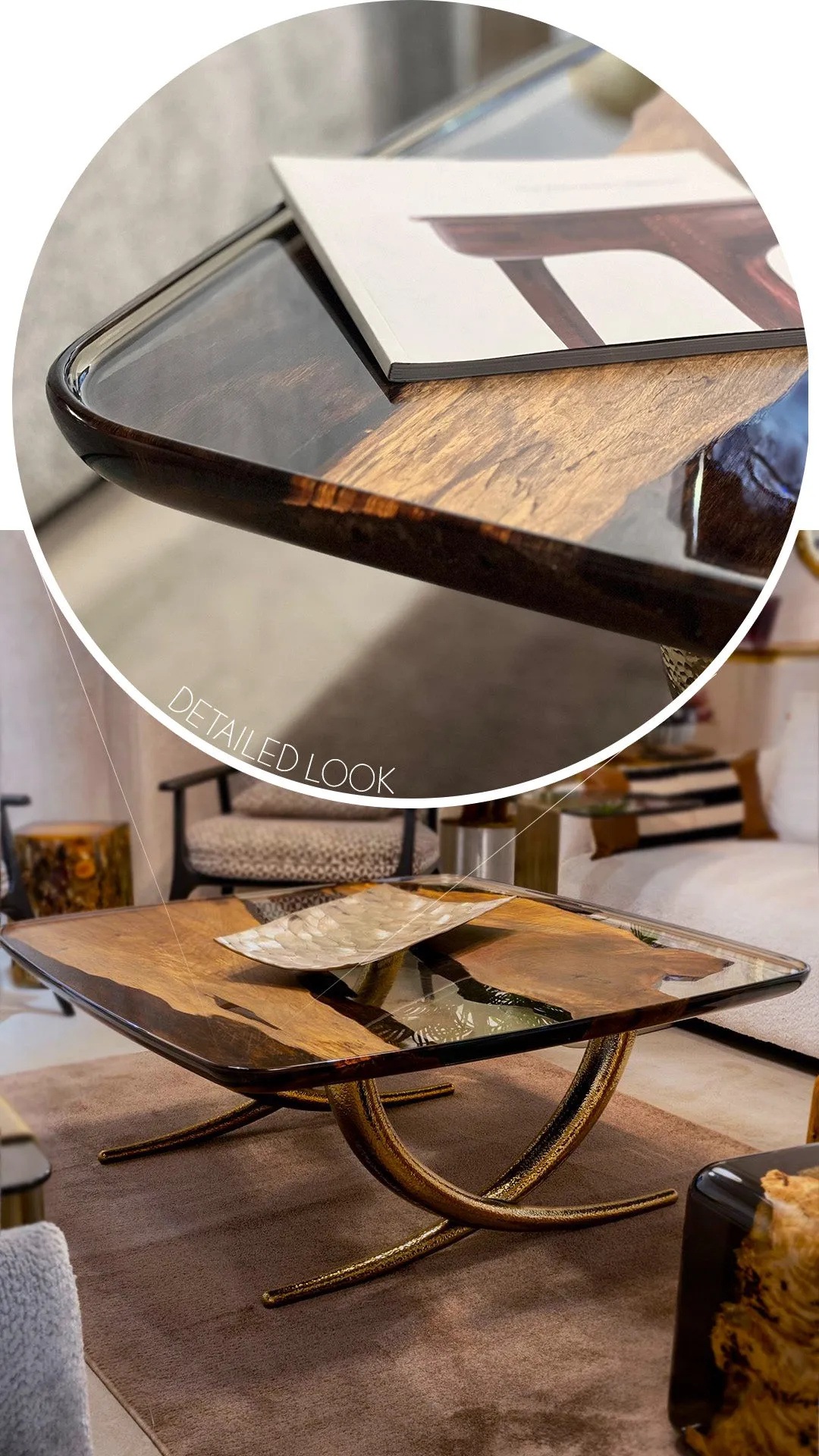 Luxurious Ivory Shaped Epoxy Resin Dining Room Coffee Table