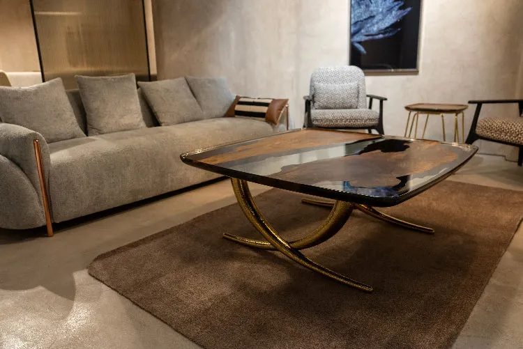 Luxurious Ivory Shaped Epoxy Resin Dining Room Coffee Table