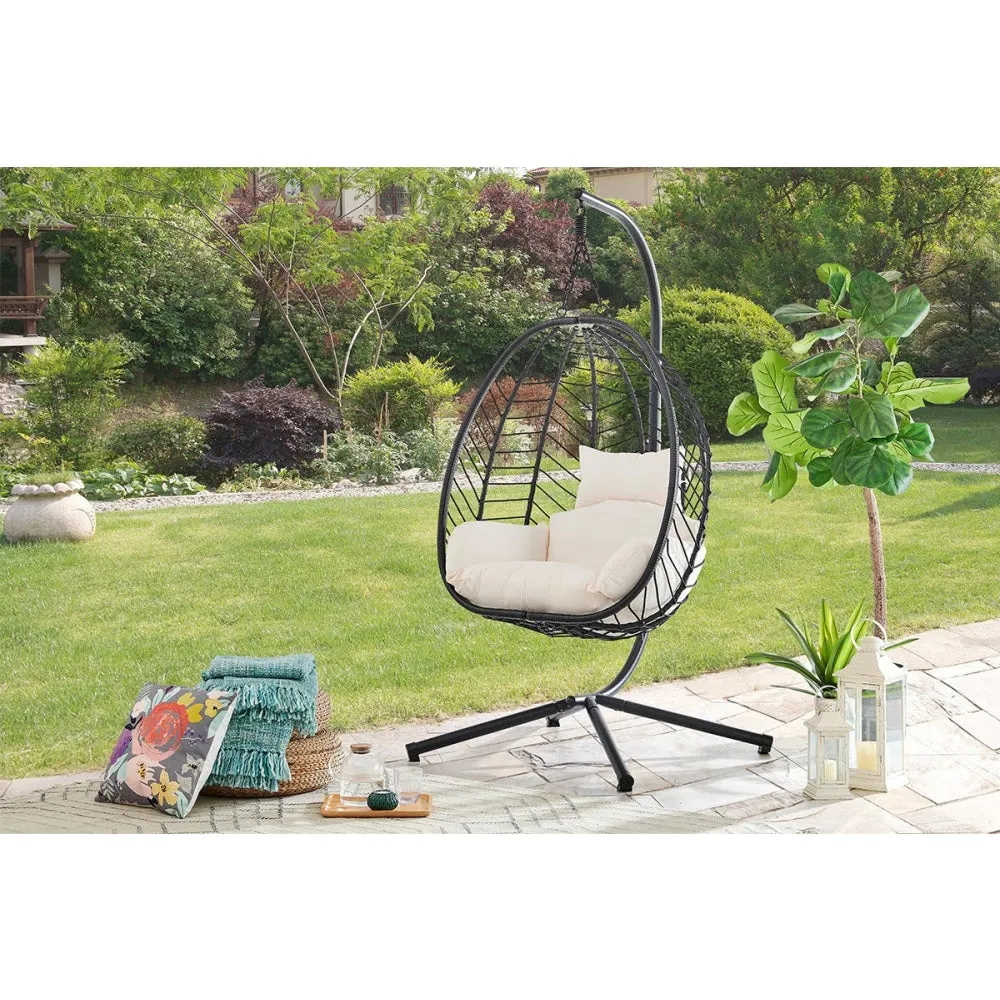 Mackenzie Outdoor Furniture Relaxing Lounge Patio Egg Chair - Black/ Beige