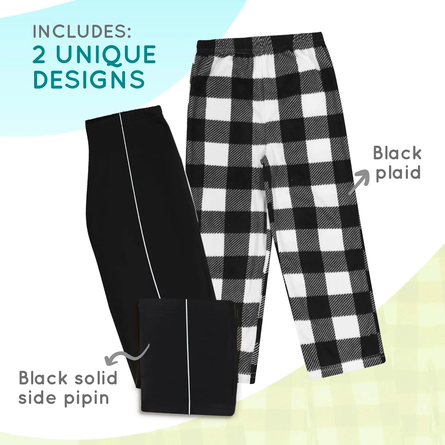 Mad Dog Boys Pajama Pants - Soft Fleece PJ Bottoms for Kids - Buffalo Plaid Lounge Pants, Warm & Comfy Microfleece 2PK Set