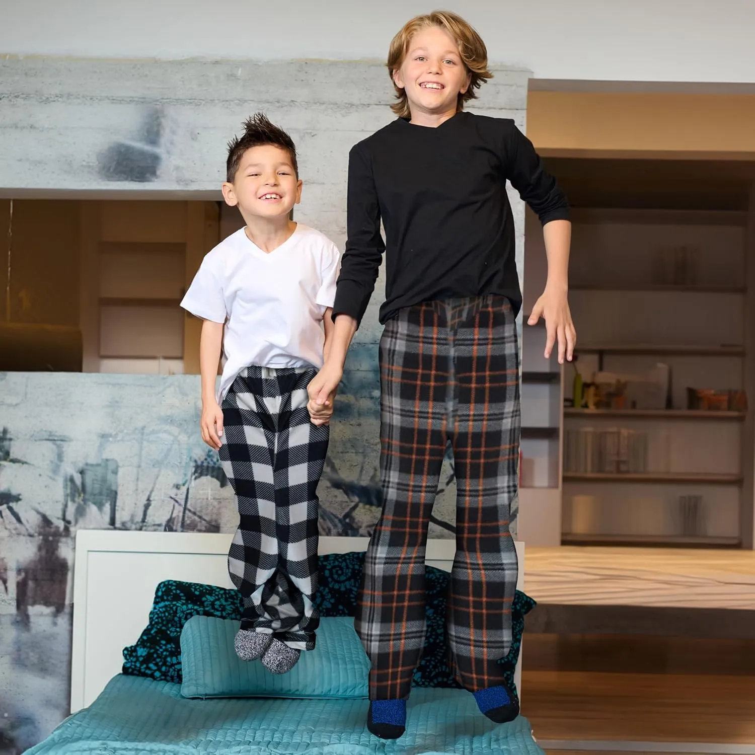 Mad Dog Boys Pajama Pants - Soft Fleece PJ Bottoms for Kids - Buffalo Plaid Lounge Pants, Warm & Comfy Microfleece 2PK Set