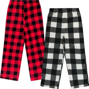 Mad Dog Boys Pajama Pants - Soft Fleece PJ Bottoms for Kids - Buffalo Plaid Lounge Pants, Warm & Comfy Microfleece 2PK Set