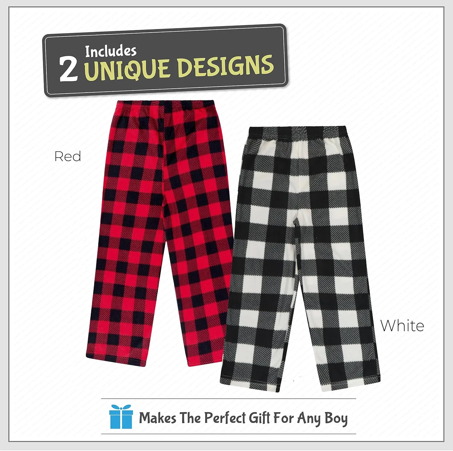 Mad Dog Boys Pajama Pants - Soft Fleece PJ Bottoms for Kids - Buffalo Plaid Lounge Pants, Warm & Comfy Microfleece 2PK Set