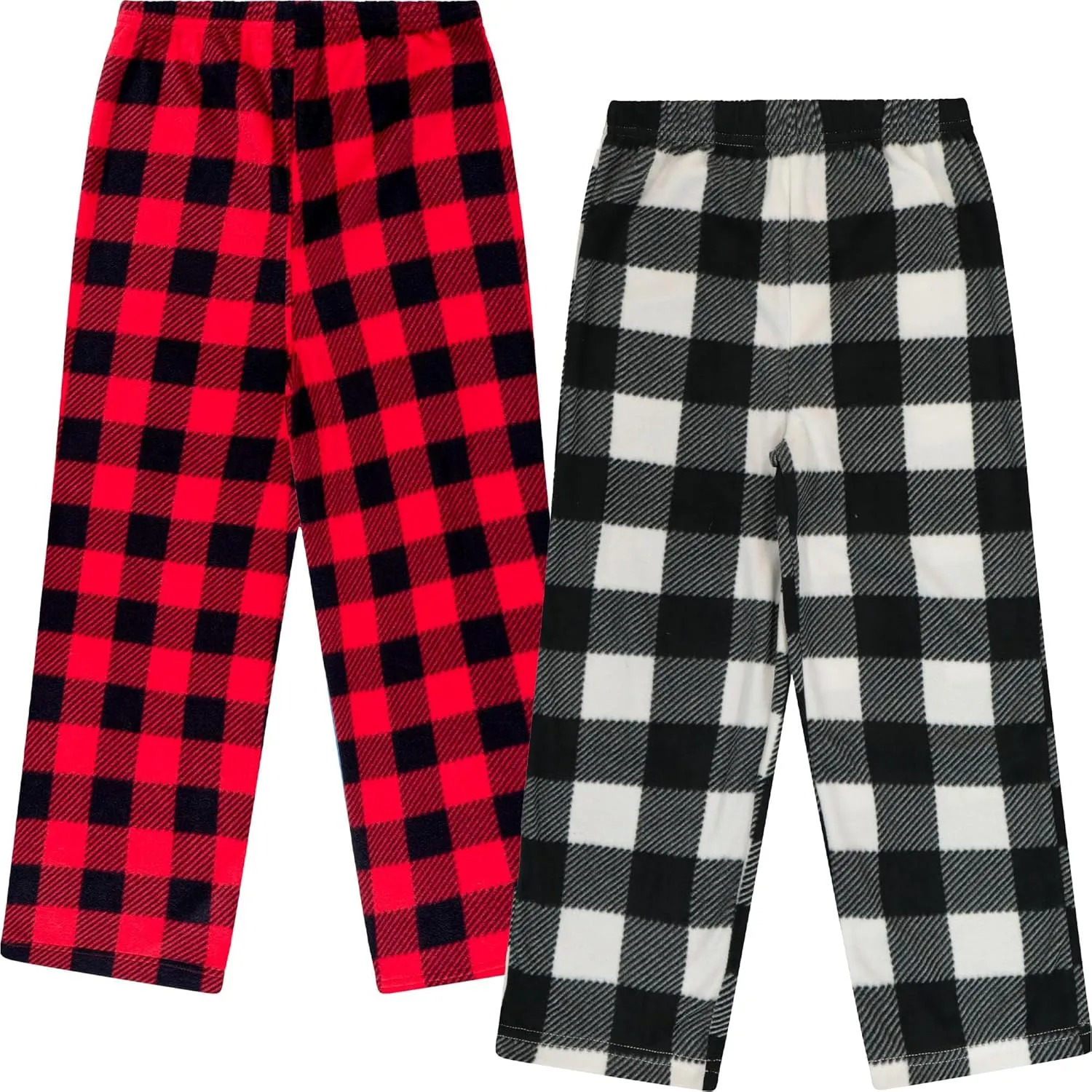 Mad Dog Boys Pajama Pants - Soft Fleece PJ Bottoms for Kids - Buffalo Plaid Lounge Pants, Warm & Comfy Microfleece 2PK Set
