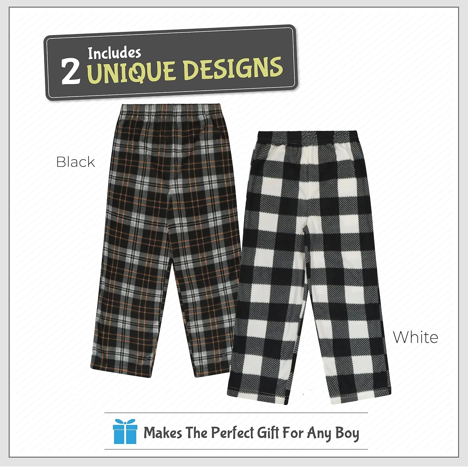 Mad Dog Boys Pajama Pants - Soft Fleece PJ Bottoms for Kids - Buffalo Plaid Lounge Pants, Warm & Comfy Microfleece 2PK Set