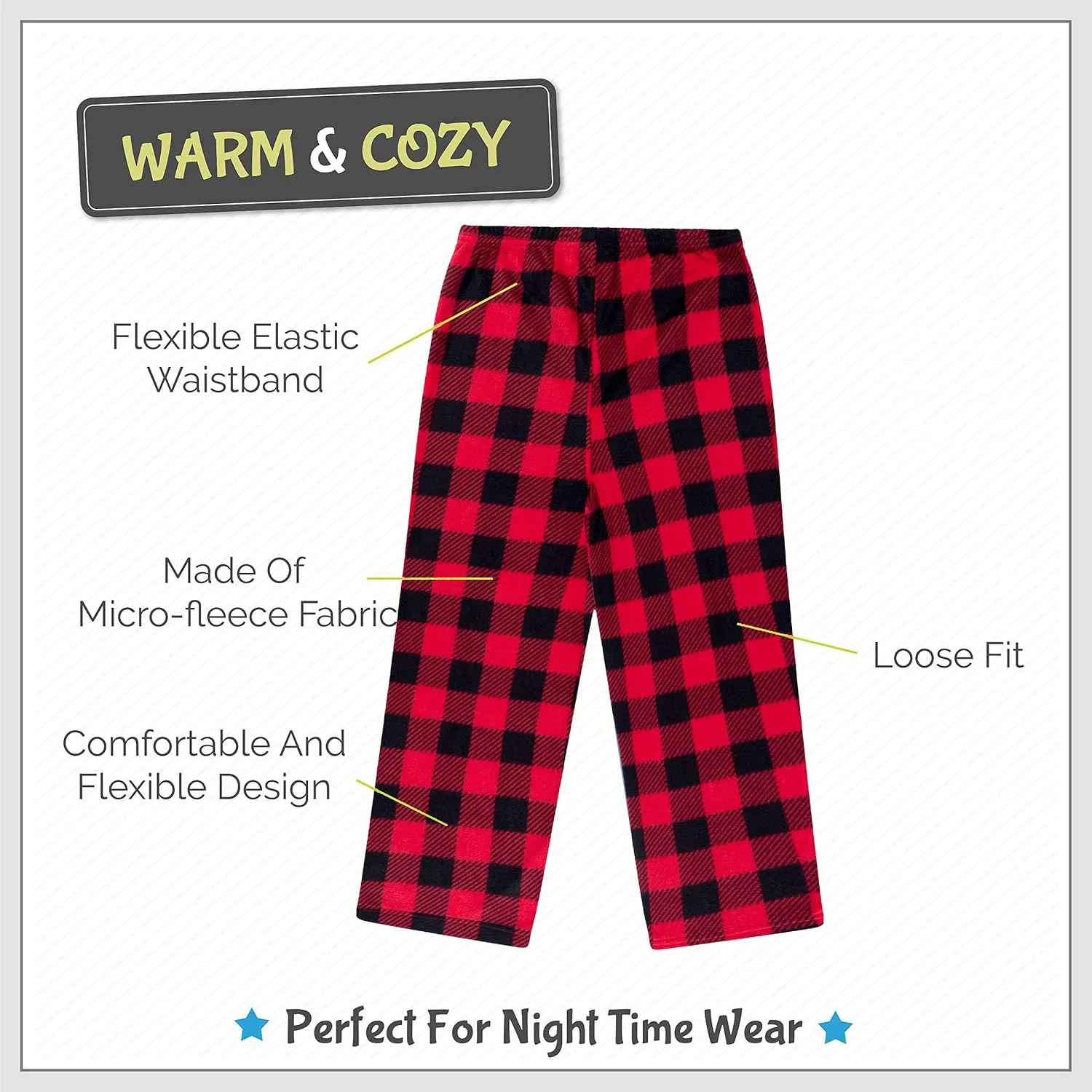 Mad Dog Boys Pajama Pants - Soft Fleece PJ Bottoms for Kids - Buffalo Plaid Lounge Pants, Warm & Comfy Microfleece 2PK Set