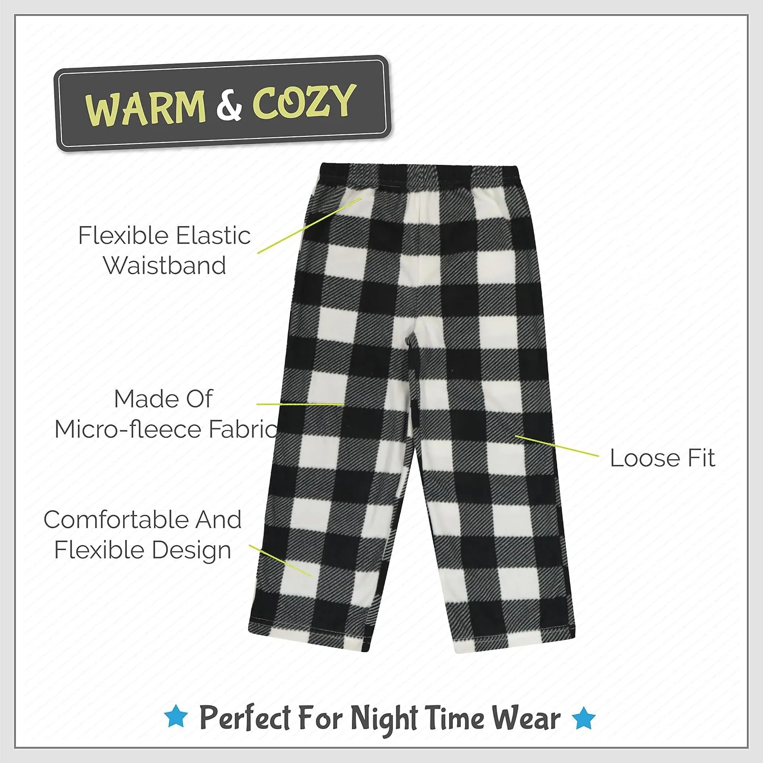 Mad Dog Boys Pajama Pants - Soft Fleece PJ Bottoms for Kids - Buffalo Plaid Lounge Pants, Warm & Comfy Microfleece 2PK Set