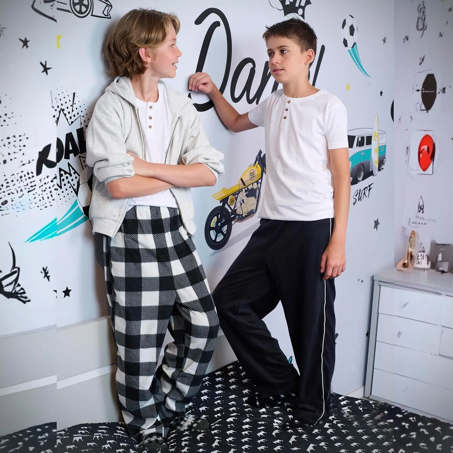 Mad Dog Boys Pajama Pants - Soft Fleece PJ Bottoms for Kids - Buffalo Plaid Lounge Pants, Warm & Comfy Microfleece 2PK Set