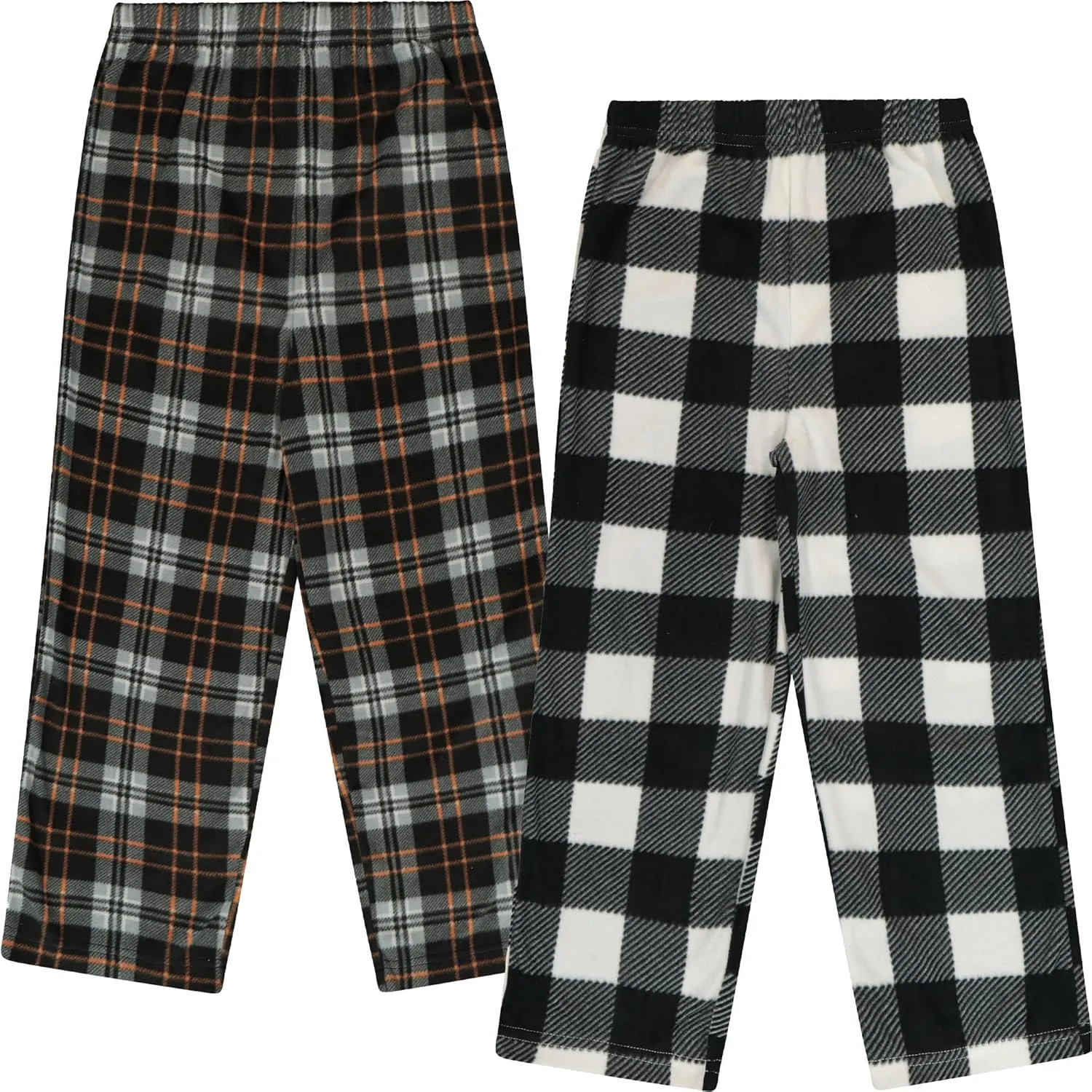 Mad Dog Boys Pajama Pants - Soft Fleece PJ Bottoms for Kids - Buffalo Plaid Lounge Pants, Warm & Comfy Microfleece 2PK Set