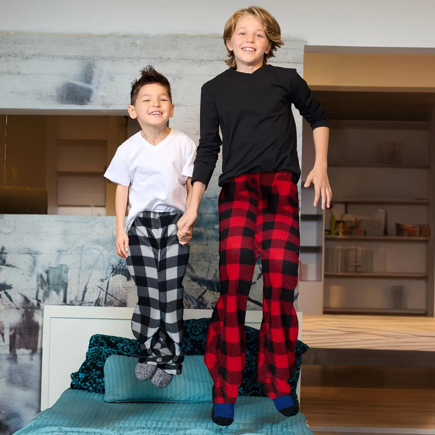 Mad Dog Boys Pajama Pants - Soft Fleece PJ Bottoms for Kids - Buffalo Plaid Lounge Pants, Warm & Comfy Microfleece 2PK Set