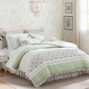 Madison Park King Comforter Set Cottage Cotton Comforter for King Size Bed, All Season, Lightweight King Cotton Bedding Include Shams, Bedskirt & Décor Pillows, Dawn, King Sage Green 9 Piece