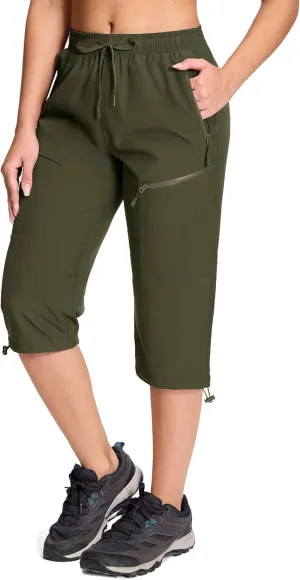 MAGCOMSEN Women's Hiking Capri Pants UPF 50  Lightweight Quick Dry Casual Golf Cargo Crop Pants with 5 Pockets Summer
