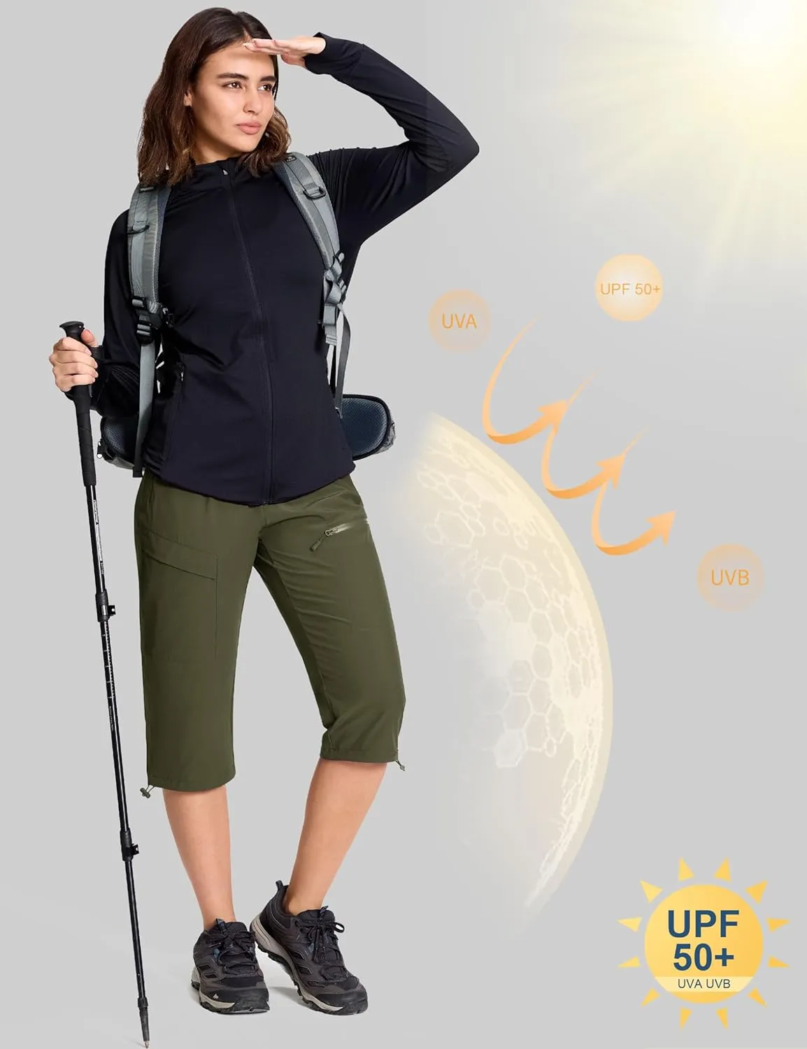 MAGCOMSEN Women's Hiking Capri Pants UPF 50  Lightweight Quick Dry Casual Golf Cargo Crop Pants with 5 Pockets Summer