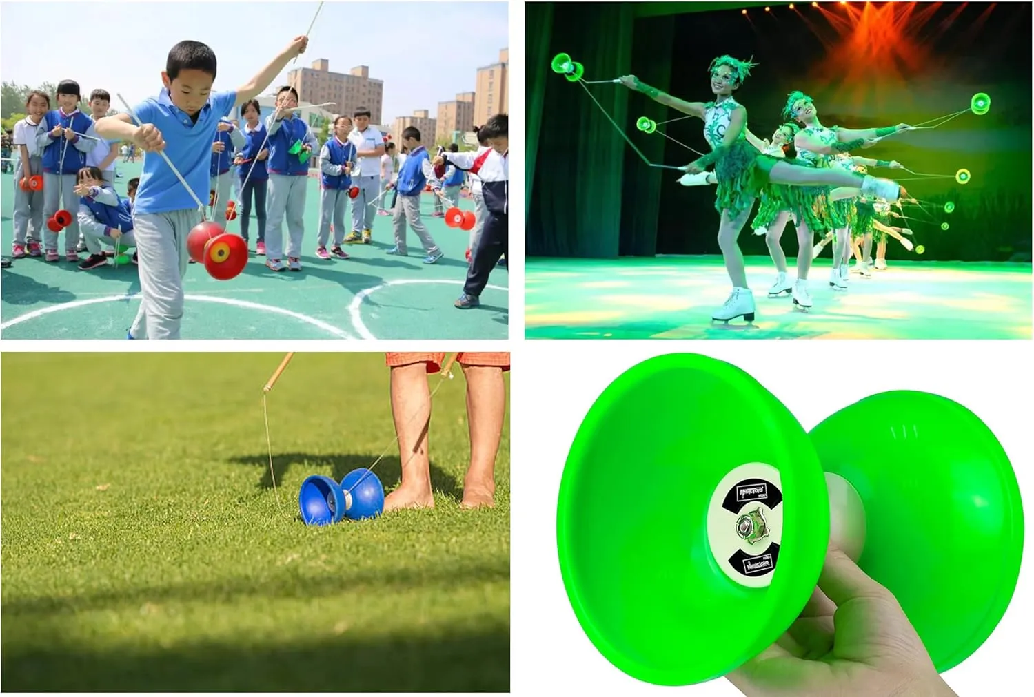 MAGICYOYO Diabolo MD01 Pro with Triple Bearings, Large Diabolos Yoyo for Kids Teens Adults, Beginners to Professional Toy, 5" Diabolo Chinese Yo-yo 2 Pairs Handsticks Bag 2 Spare Cords Bag Kit, Green