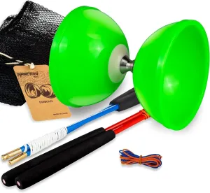 MAGICYOYO Diabolo MD01 Pro with Triple Bearings, Large Diabolos Yoyo for Kids Teens Adults, Beginners to Professional Toy, 5" Diabolo Chinese Yo-yo 2 Pairs Handsticks Bag 2 Spare Cords Bag Kit, Green