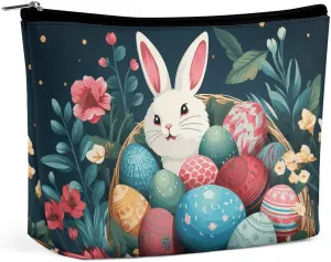 Makeup Bag for Women Cosmetic Bags Basket And Easter Eggs Travel Toiletry Bag Cute Zipper Make Up Bags Large Capacity Make Up Case Organizer Portable Makeup Pouch for Travelling Gift