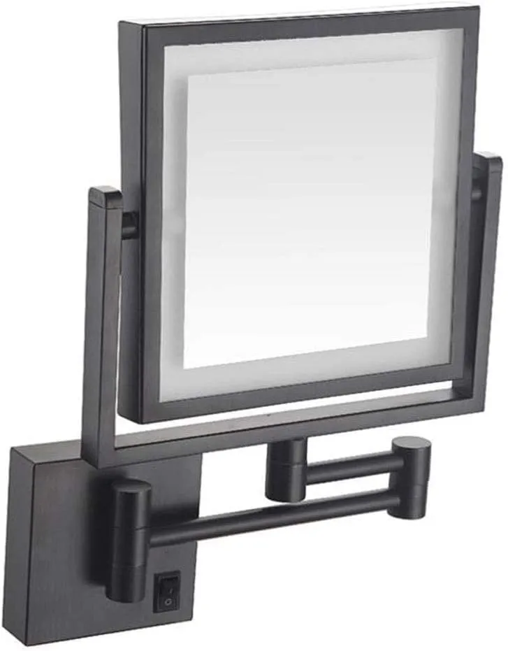 Makeup Mirror Vanity Mirror Wall Mounted Mirror,Square Double-Sided LED Makeup Mirror Folding Telescopic Mirror Bathroom Magnifying Beauty Mirror with Light Cosmetic Mirror (B 8 inches)