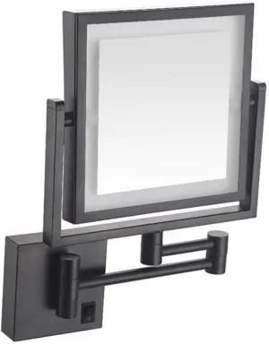Makeup Mirror Vanity Mirror Wall Mounted Mirror,Square Double-Sided LED Makeup Mirror Folding Telescopic Mirror Bathroom Magnifying Beauty Mirror with Light Cosmetic Mirror (B 8 inches)