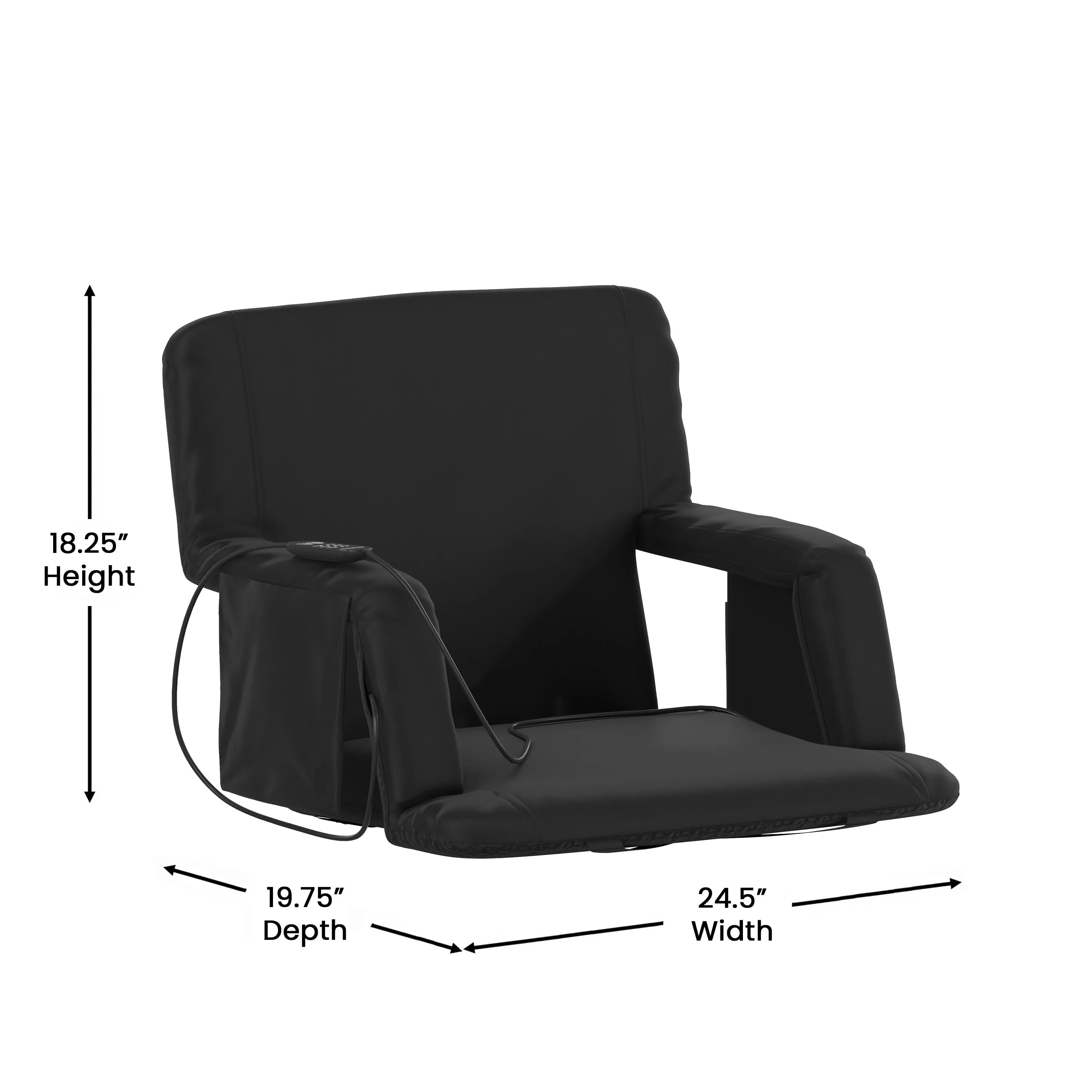 Malta Extra Wide Portable Heated Reclining Stadium Chair w/Armrests, Padded Back & Heated Seat w/Dual Storage Pockets and Backpack Straps