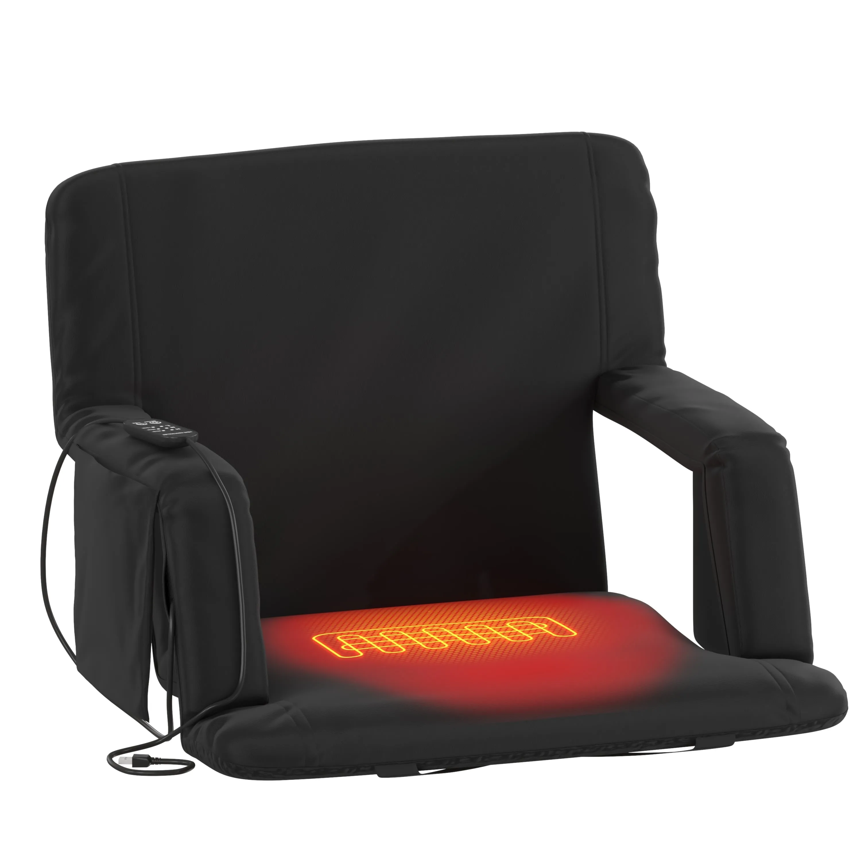 Malta Extra Wide Portable Heated Reclining Stadium Chair w/Armrests, Padded Back & Heated Seat w/Dual Storage Pockets and Backpack Straps