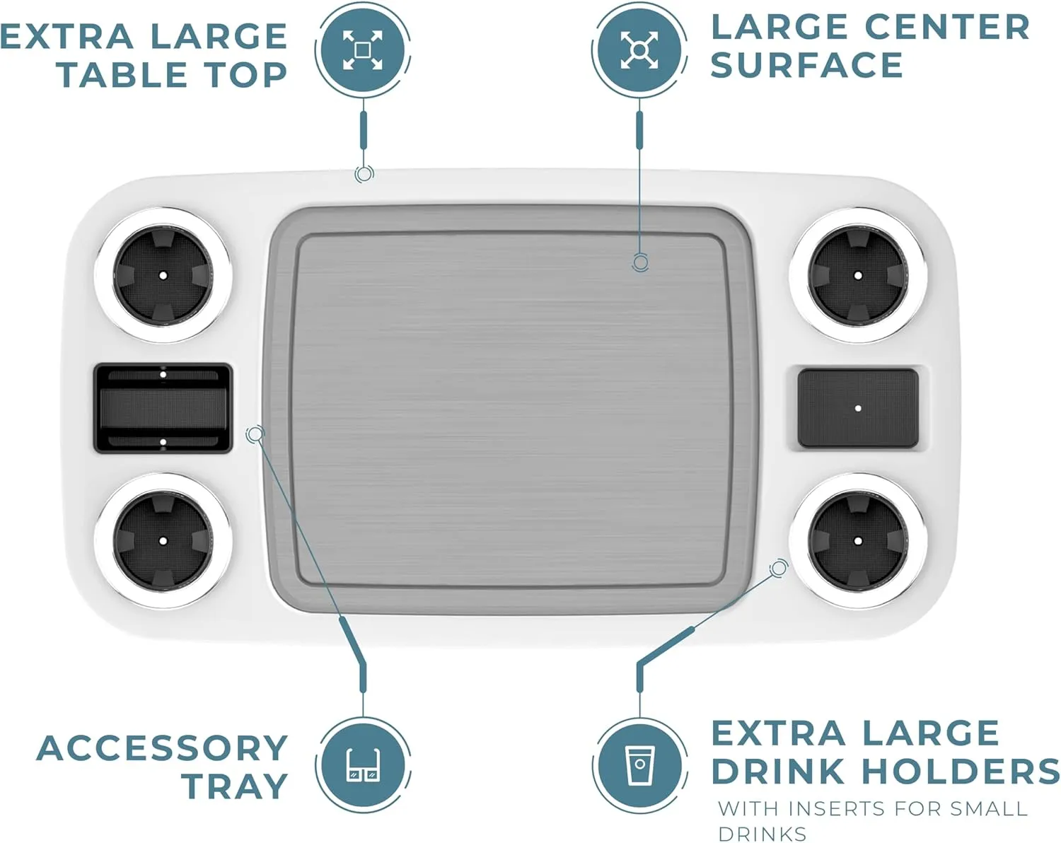 Manufacturers' Select ITC Boat Table Set - 18"x34" Removable Pontoon Boat Table with Center Non-Slip Mat, Pedestal Leg, 4 Drink Holders, & 2 Phone Stands (Glossy White, Black Leg, Titanium Grey Mat)