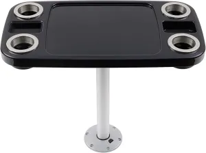 Manufacturers' Select ITC Boat Table Set - 18"x34" Removable Pontoon Boat Table with Pedestal Leg, 4 Drink Holders, and 2 Phone Stands (Glossy Black Table with Silver Leg)