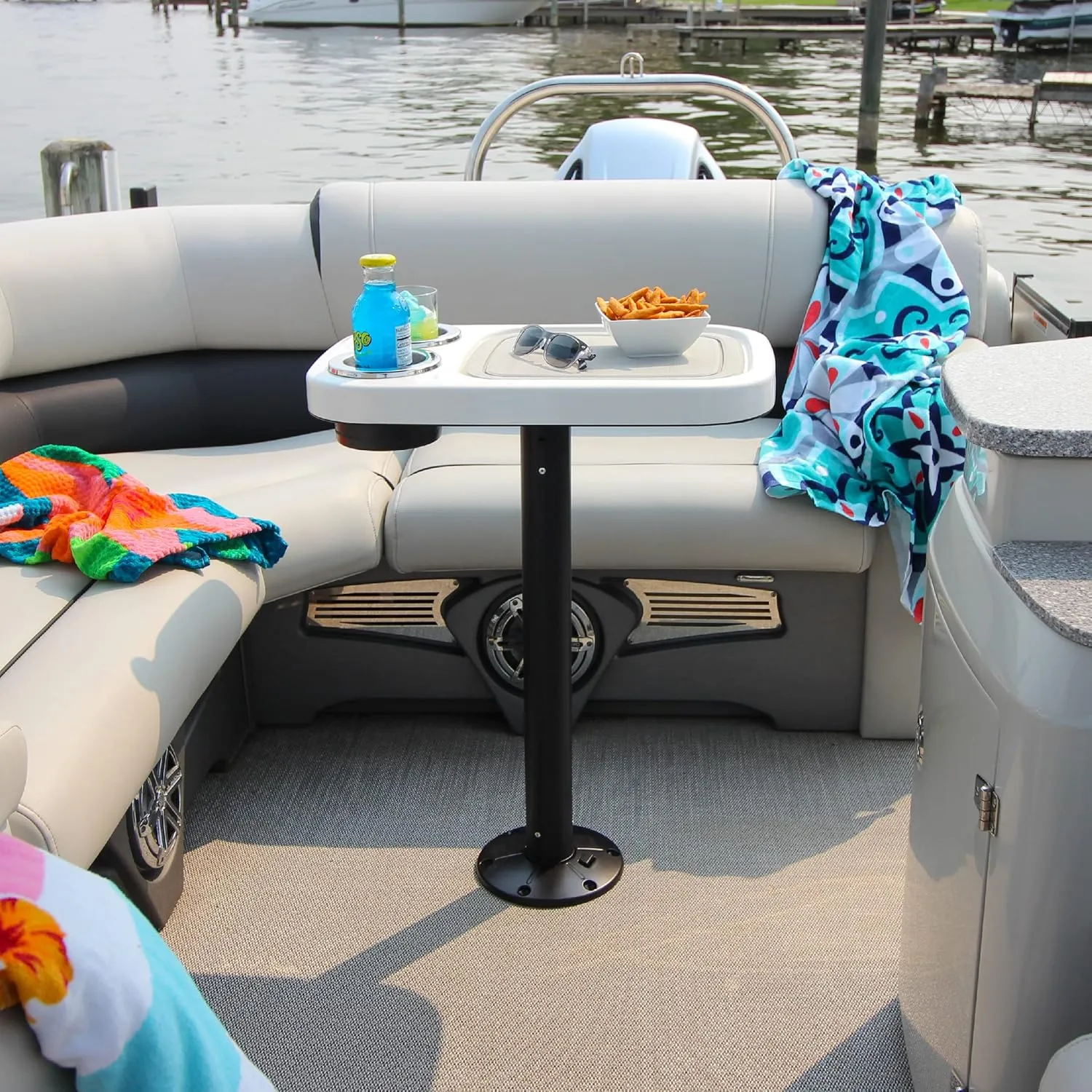 Manufacturers' Select ITC Marine Cocktail Boat Table Leg Set. Pontoon Accessories, Marine Pedestal Table with Center Foam Mat