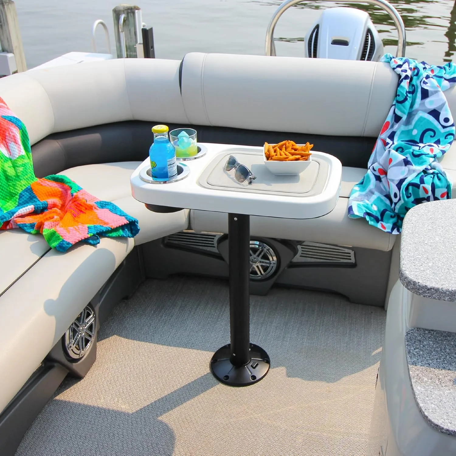 Manufacturers' Select ITC Marine Cocktail Boat Table Leg Set. Pontoon Accessories, Marine Pedestal Table with Center Foam Mat