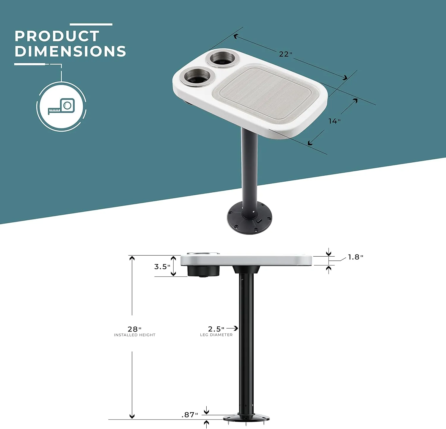 Manufacturers' Select ITC Marine Cocktail Boat Table Leg Set. Pontoon Accessories, Marine Pedestal Table with Center Foam Mat