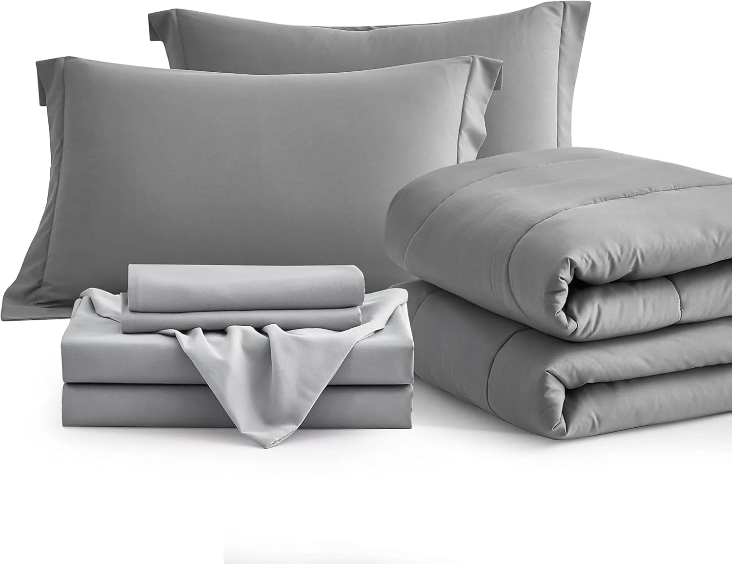 Maple&Stone Queen Size Comforter Set 7 Pieces Bed in a Bag - Down Alternative Bed Set with Sheets, Pillowcases & Shams, Soft Reversible Duvet Insert for Queen Bed, Dark Grey & Light Grey