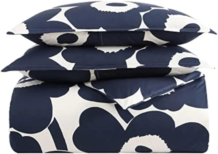 MARIMEKKO - King Duvet Cover Set, Cotton Bedding with Matching Shams & Botton Closure, All Season Home Decor (Unikko Indigo, King)