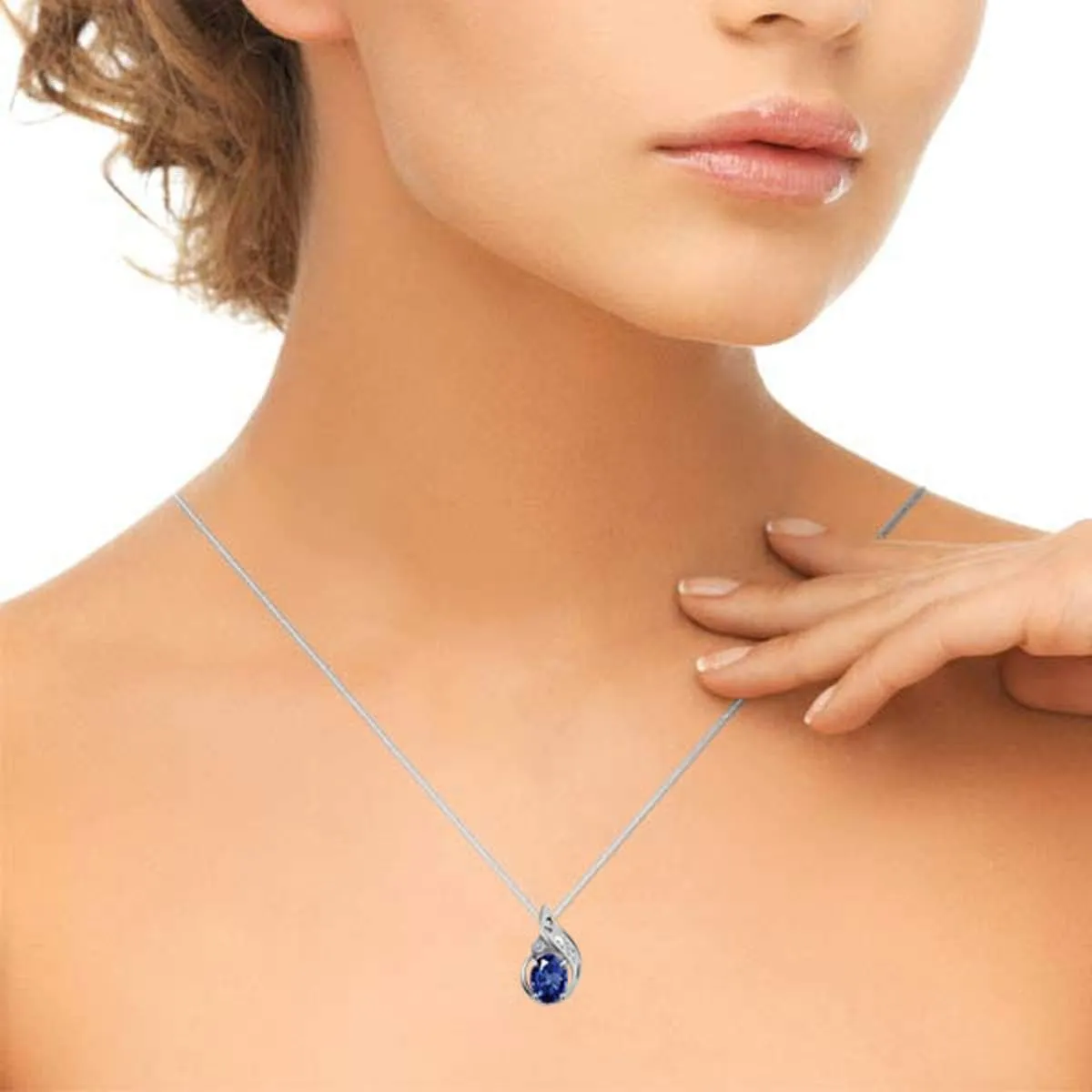 MauliJewels Engagement Necklace for Women 0.87 Carat Beautiful Oval Shape Gemstone And Diamond Pendant 4 prongs 10K White Gold With 18'' Chain