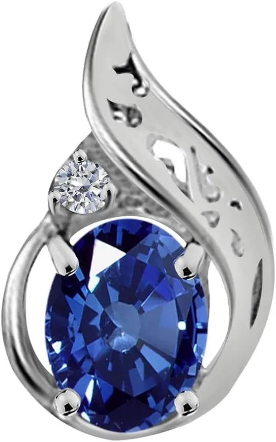 MauliJewels Engagement Necklace for Women 0.87 Carat Beautiful Oval Shape Gemstone And Diamond Pendant 4 prongs 10K White Gold With 18'' Chain