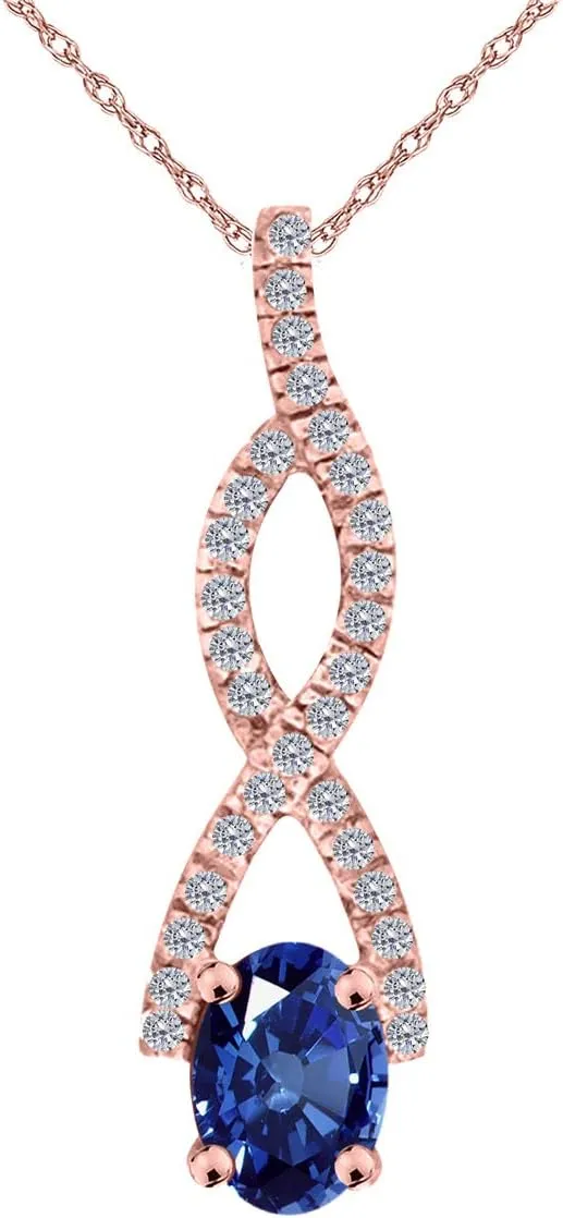 MauliJewels Engagement Necklace for Women 1.1 Carat Diamond And Oval Shape Gemstone Pendant 4 Prong-Setting 14K Rose Gold With 18'' Chain