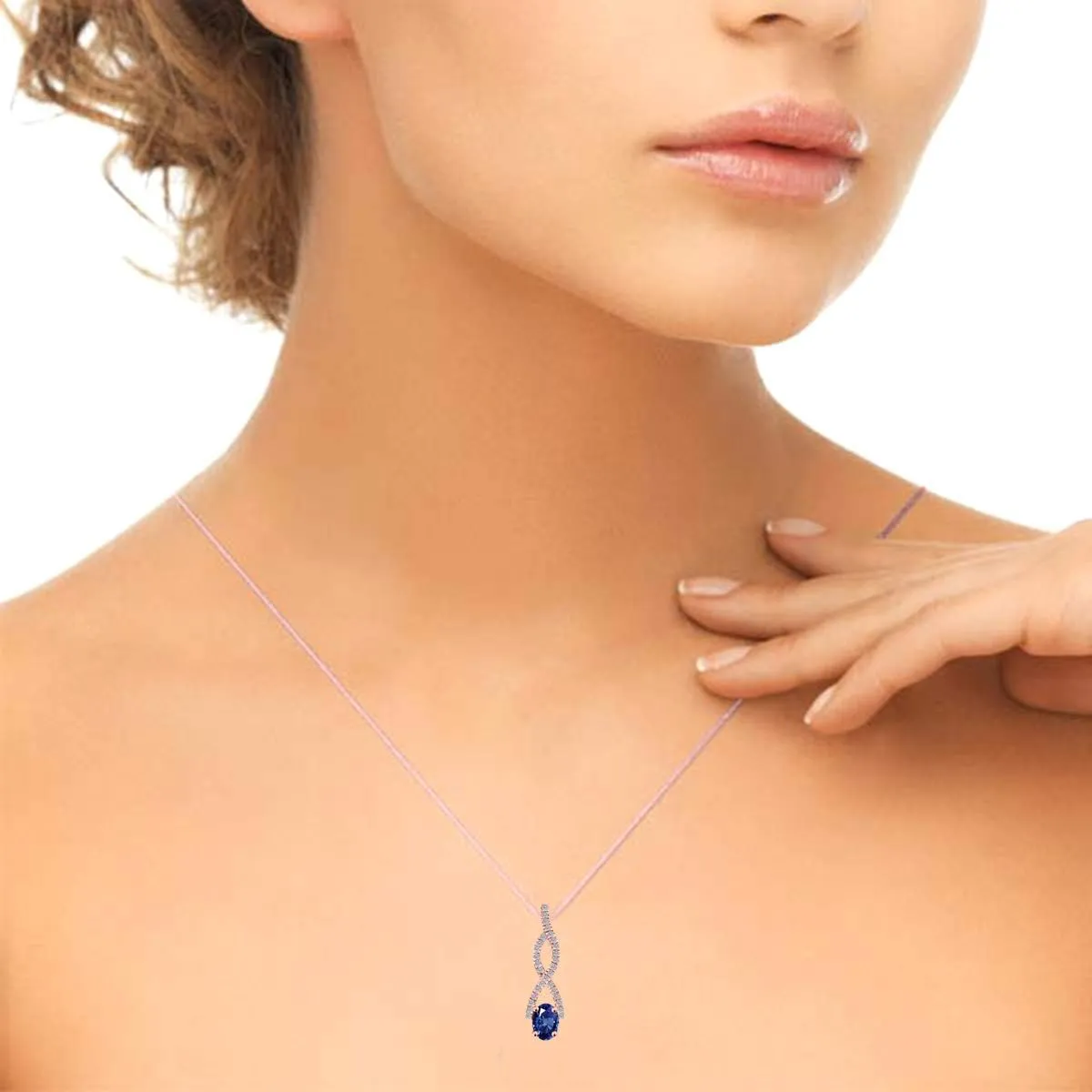 MauliJewels Engagement Necklace for Women 1.1 Carat Diamond And Oval Shape Gemstone Pendant 4 Prong-Setting 14K Rose Gold With 18'' Chain