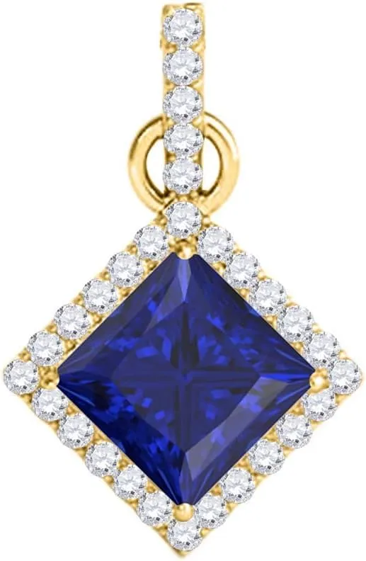 MauliJewels Engagement Necklace for Women 1.1 Carat Square Cut Gemstone And Diamond Fashion Pendant 4 prongs 10K Yellow Gold With 18'' Chain