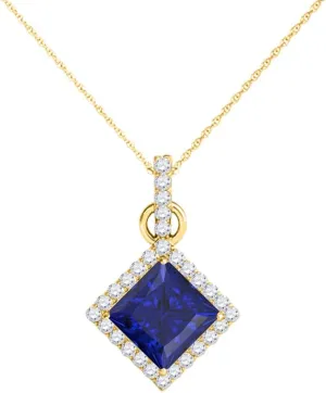 MauliJewels Engagement Necklace for Women 1.1 Carat Square Cut Gemstone And Diamond Fashion Pendant 4 prongs 10K Yellow Gold With 18'' Chain