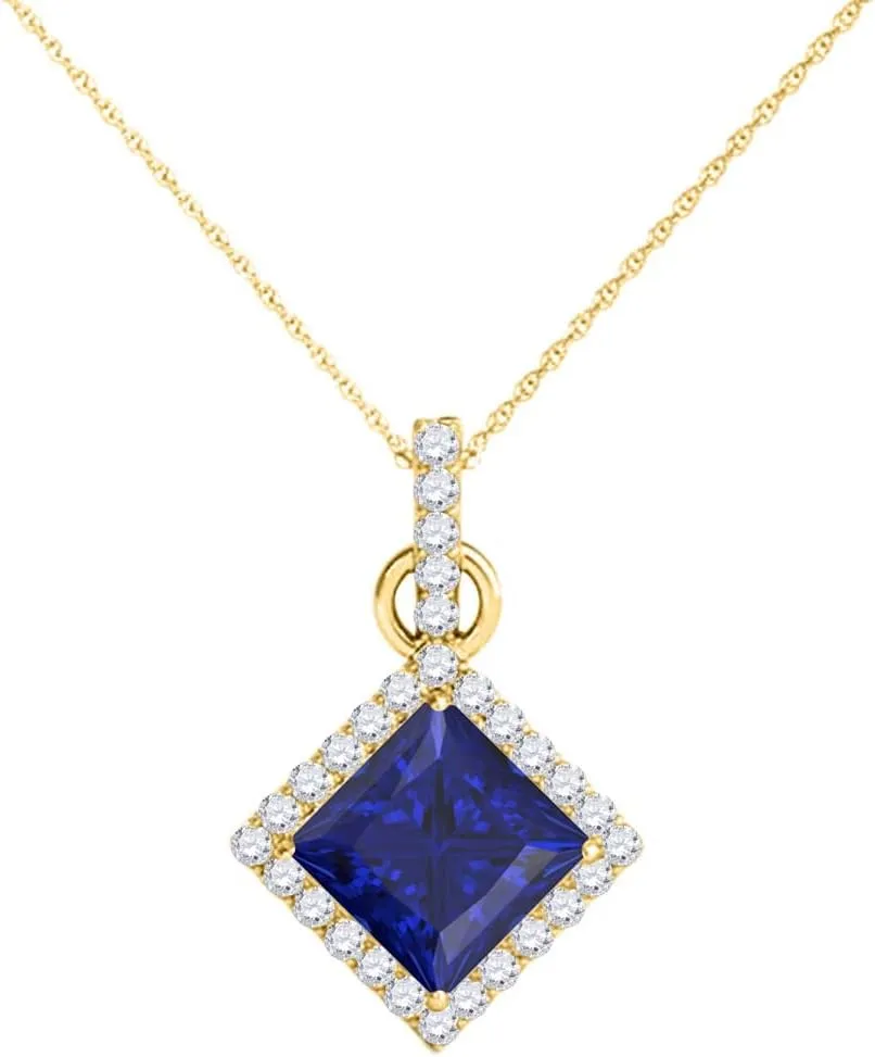 MauliJewels Engagement Necklace for Women 1.1 Carat Square Cut Gemstone And Diamond Fashion Pendant 4 prongs 10K Yellow Gold With 18'' Chain