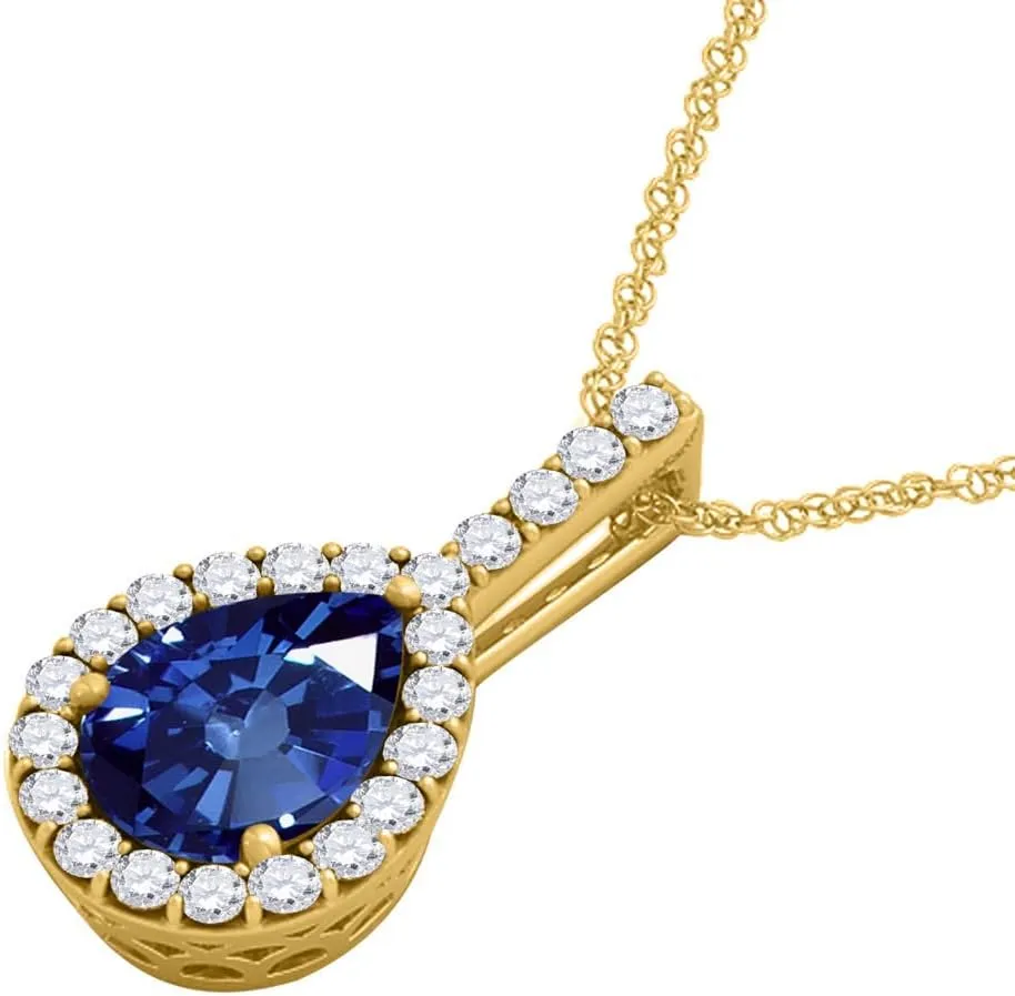 MauliJewels Engagement Necklace for Women 1.45 Carat Beautiful Pear Shape Gemstone And Diamond Pendant 4 prongs 10K Yellow Gold With 18'' Chain