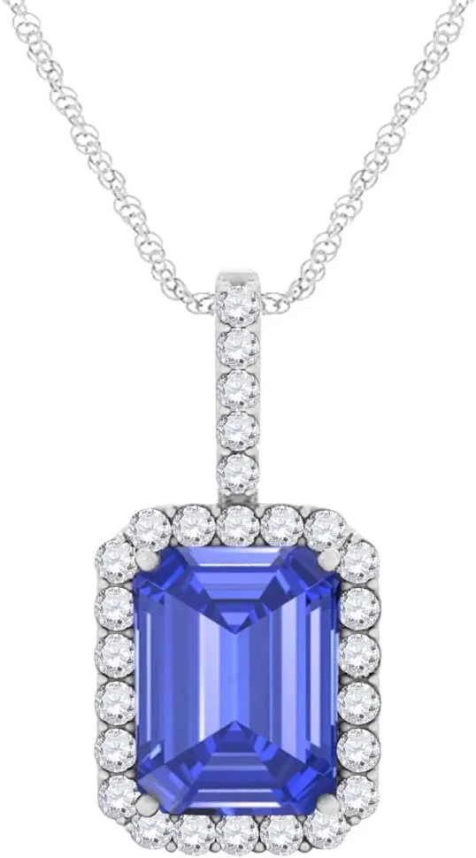 MauliJewels Engagement Necklace for Women 2.50 Carat Beautiful Emerald Shape Gemstone And Diamond Pendant 4 prongs 10K White Gold With 18'' Chain