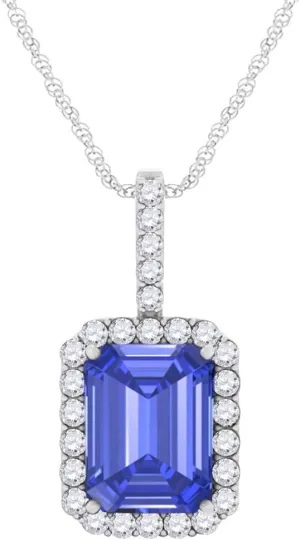 MauliJewels Engagement Necklace for Women 2.50 Carat Beautiful Emerald Shape Gemstone And Diamond Pendant 4 prongs 10K White Gold With 18'' Chain