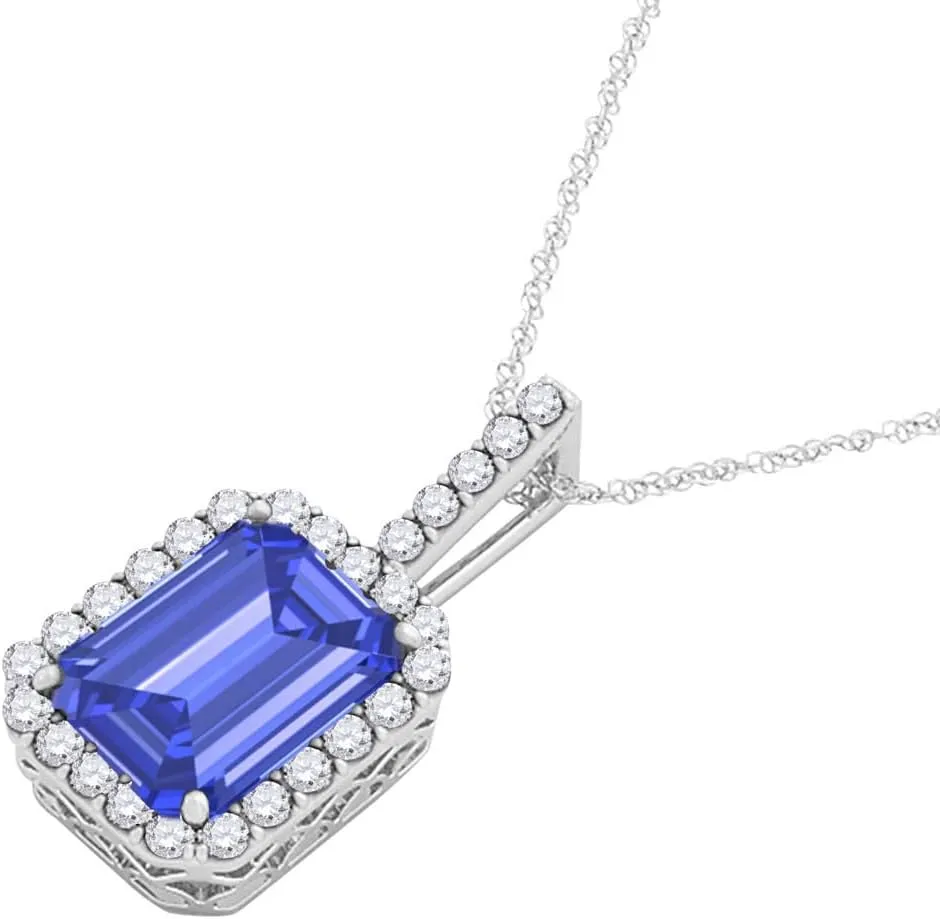MauliJewels Engagement Necklace for Women 2.50 Carat Beautiful Emerald Shape Gemstone And Diamond Pendant 4 prongs 10K White Gold With 18'' Chain