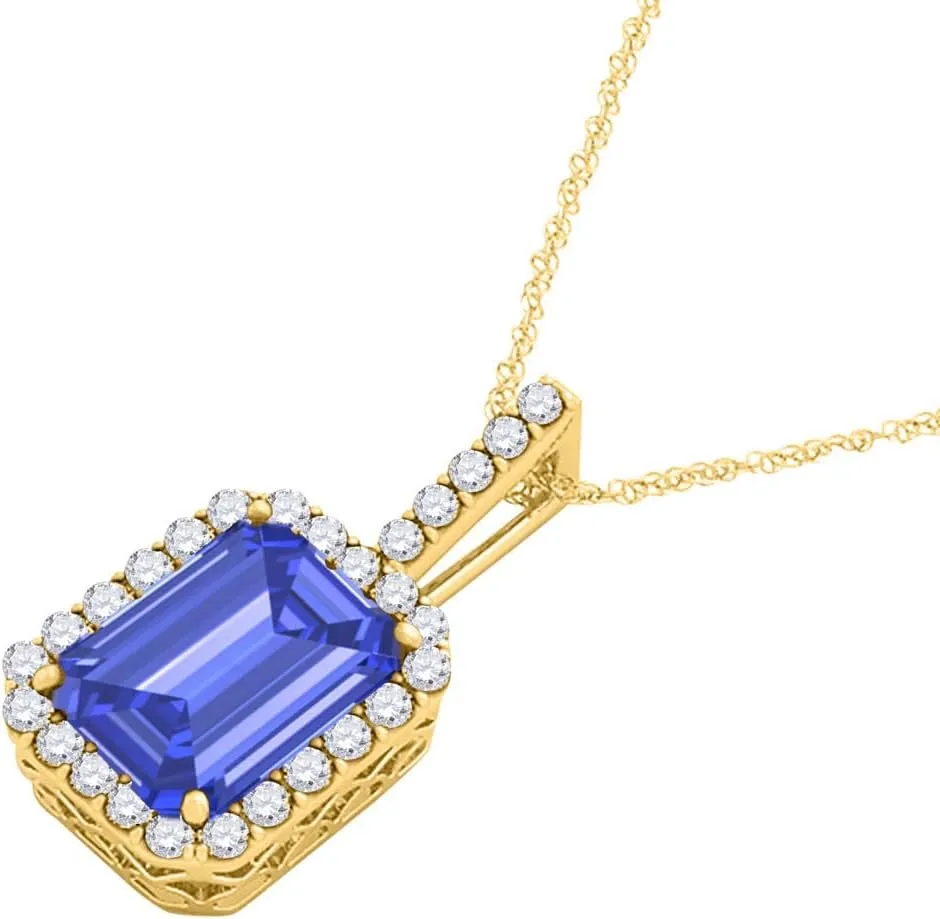 MauliJewels Engagement Necklace for Women 2.50 Carat Beautiful Emerald Shape Gemstone And Diamond Pendant 4 prongs 10K Yellow Gold With 18'' Chain