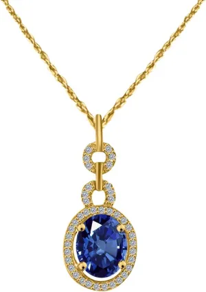MauliJewels Engagement Necklace for Women 2.60 Carat Unique Oval Shape Gemstone And Diamond Pendant 4 prongs 10K Yellow Gold With 18'' Chain