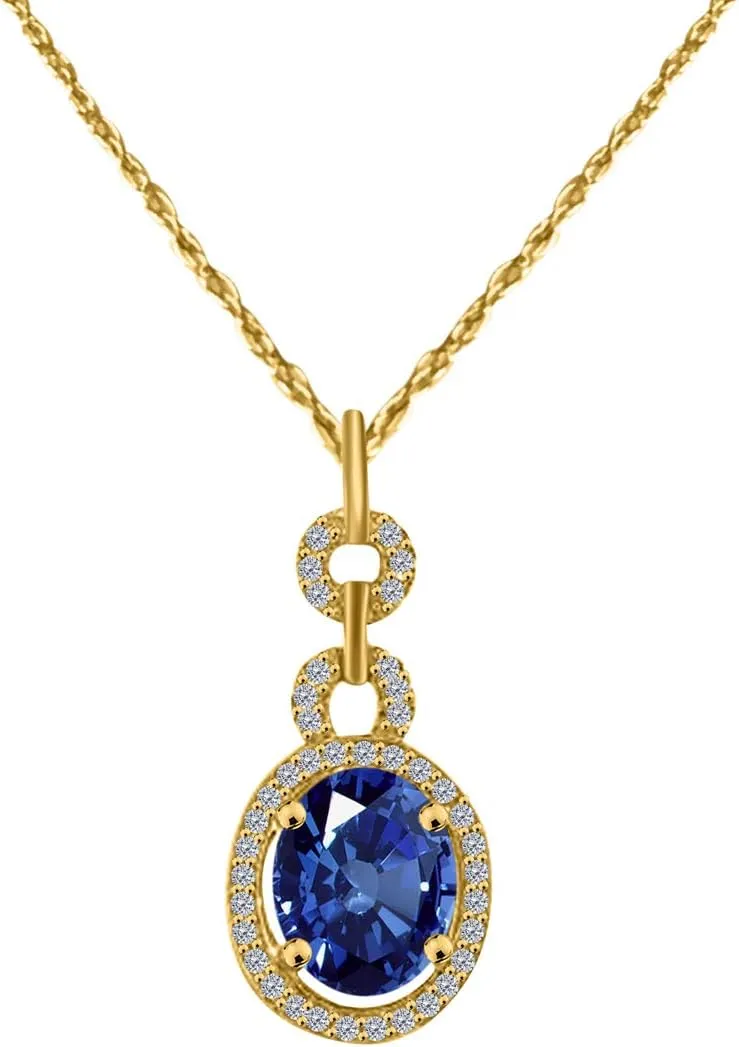 MauliJewels Engagement Necklace for Women 2.60 Carat Unique Oval Shape Gemstone And Diamond Pendant 4 prongs 10K Yellow Gold With 18'' Chain
